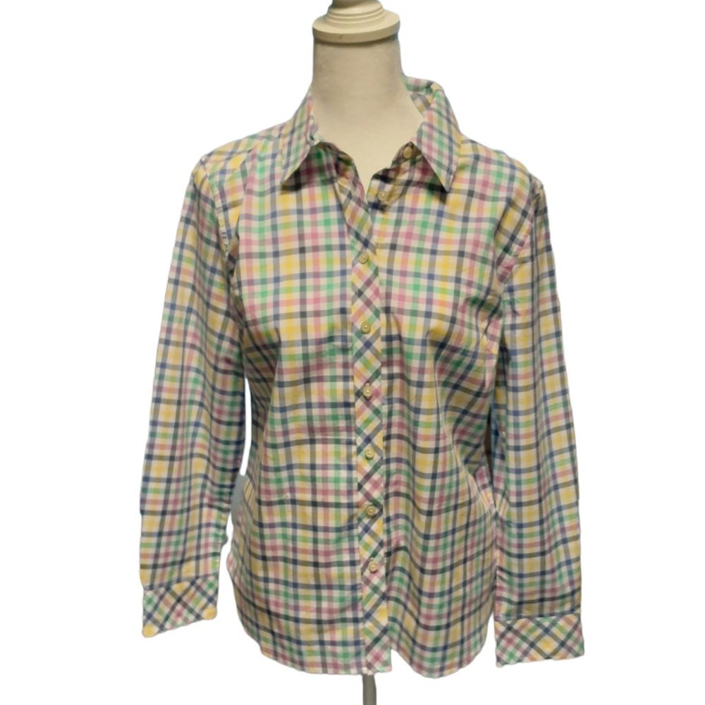 Talbots colorful plaid button down blouse